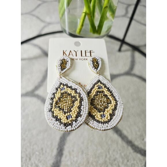 Kay Lee White Ivory Beaded Earrings New - Picture 3 of 6